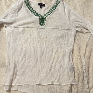 AGB White Blouse with Green Embroidery